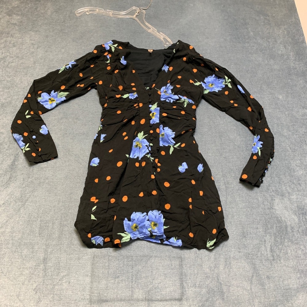 Free People Date Night Moonlight Mini Dress Womens Small Petite Black Floral